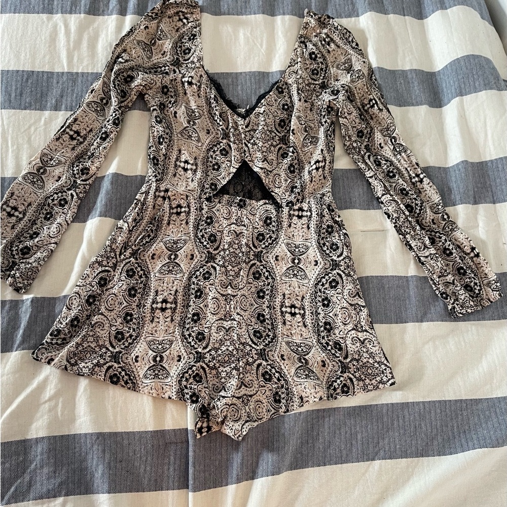 Kendall & Kylie Black and Cream Lace Romper